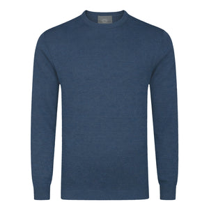Mens Merino Acrylic Crew Neck Jumper - Indigo