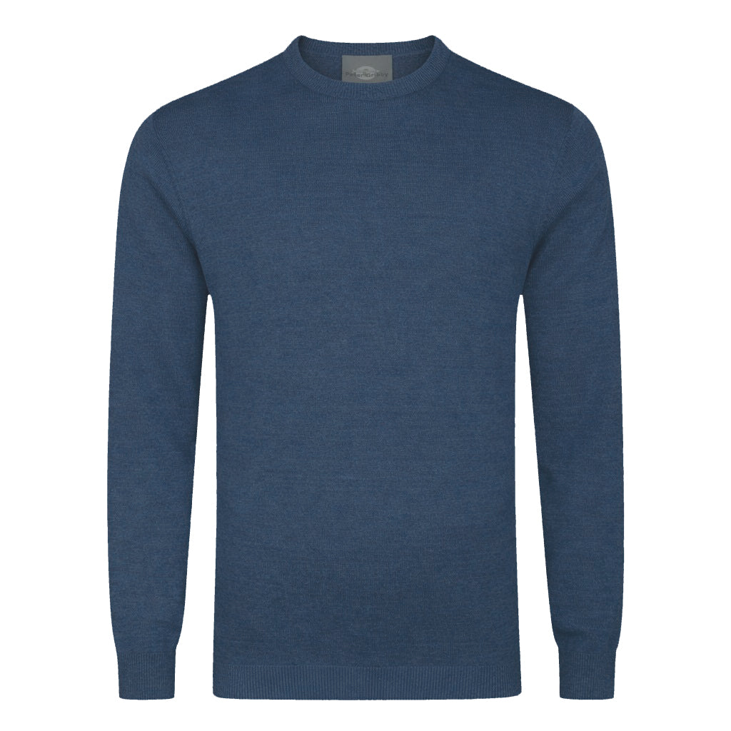Mens Merino Acrylic Crew Neck Jumper - Indigo