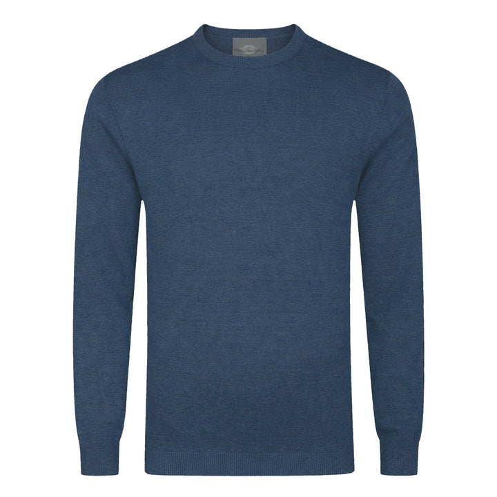 Mens Merino Acrylic Crew Neck Jumper - Indigo