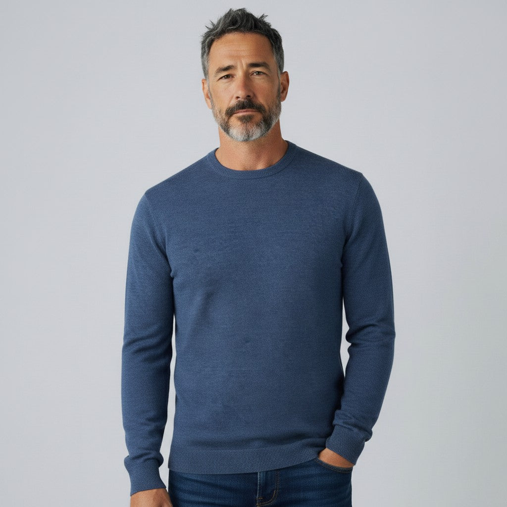 Mens Merino Acrylic Crew Neck Jumper - Indigo