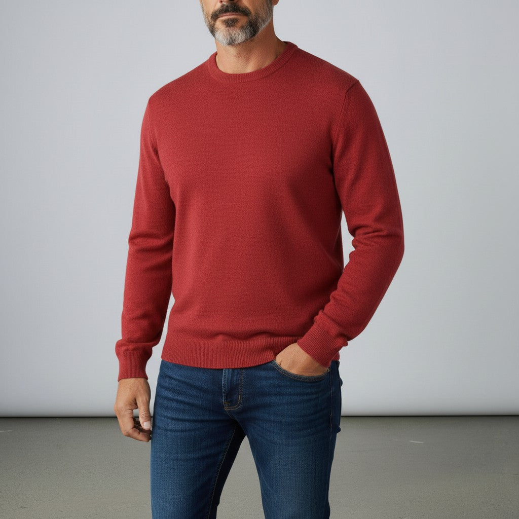 Mens Merino Acrylic Crew Neck Jumper - Paprika