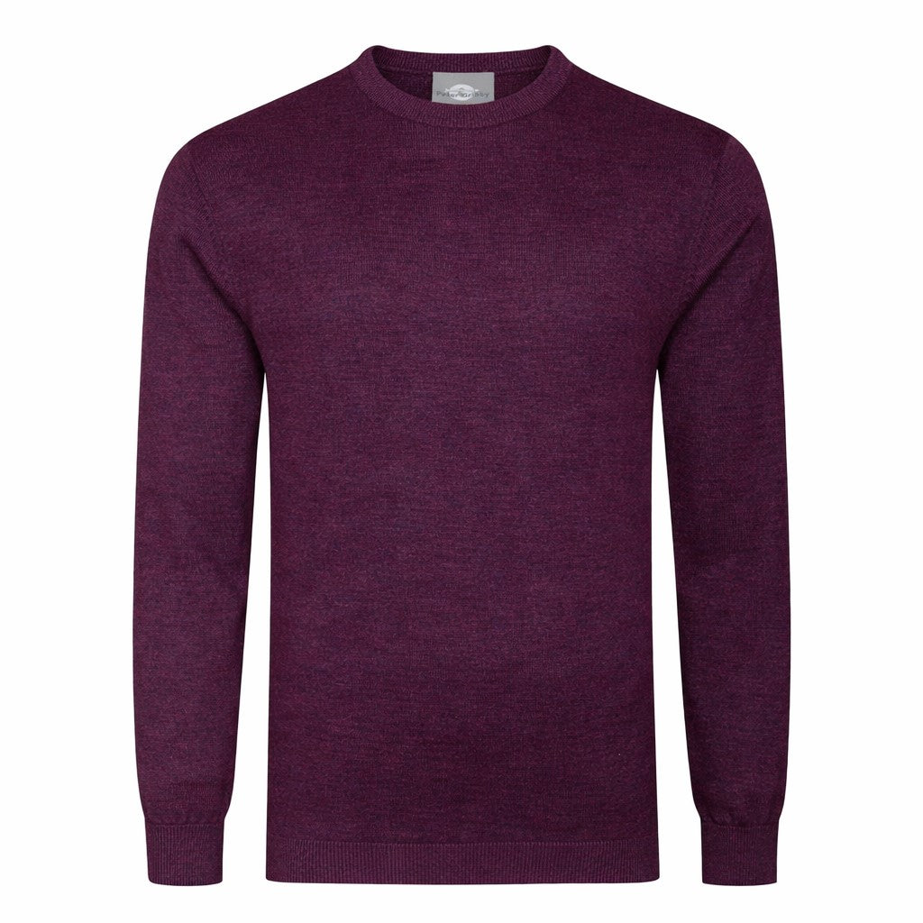 Mens Merino Acrylic Crew Neck Jumper - Plum