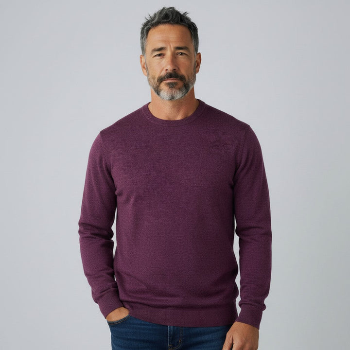Mens Merino Acrylic Crew Neck Jumper - Plum