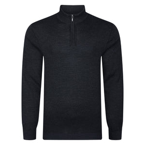 Mens Merino Acrylic Zip Neck Jumper - Black