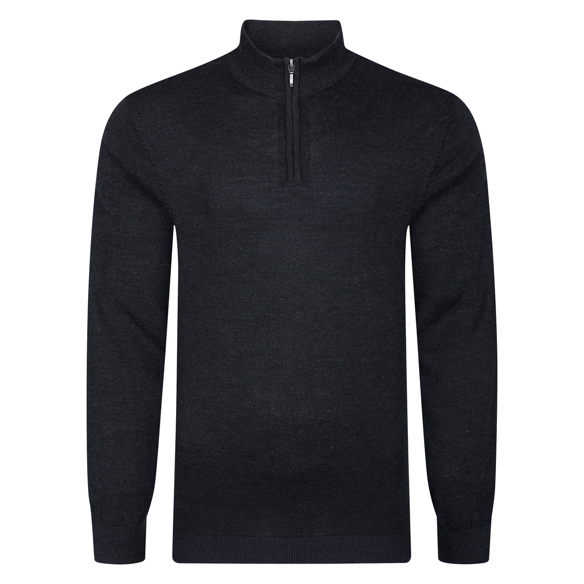Mens Merino Acrylic Zip Neck Jumper - Black