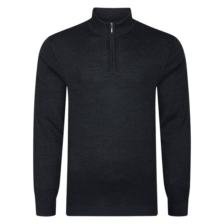 Mens Merino Acrylic Zip Neck Jumper - Black