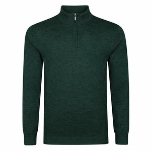 Mens Merino Acrylic Zip Neck Jumper - Forest Green
