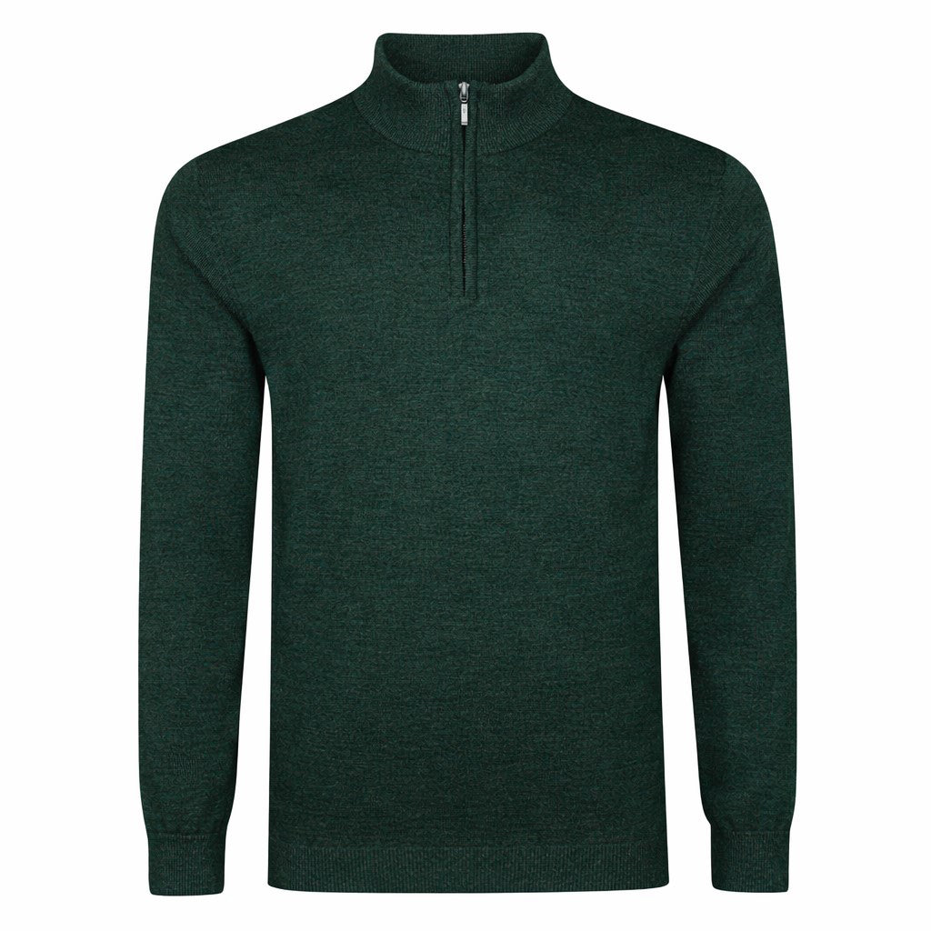 Mens Merino Acrylic Zip Neck Jumper - Forest Green
