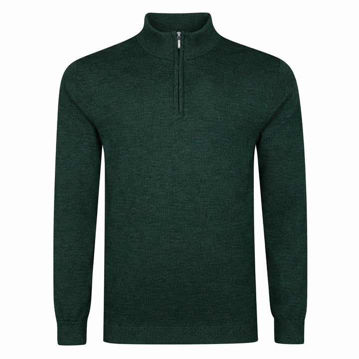 Mens Merino Acrylic Zip Neck Jumper - Forest Green