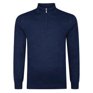 Mens Merino Acrylic Zip Neck Jumper - French Navy
