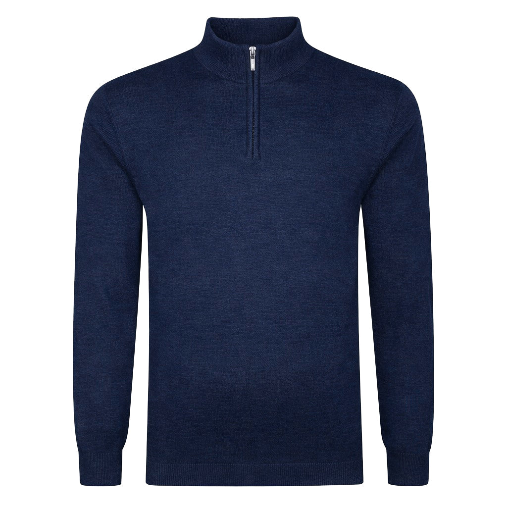 Mens Merino Acrylic Zip Neck Jumper - French Navy