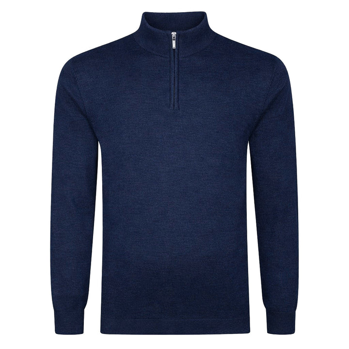 Mens Merino Acrylic Zip Neck Jumper - French Navy