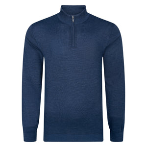 Mens Merino Acrylic Zip Neck Jumper - Indigo