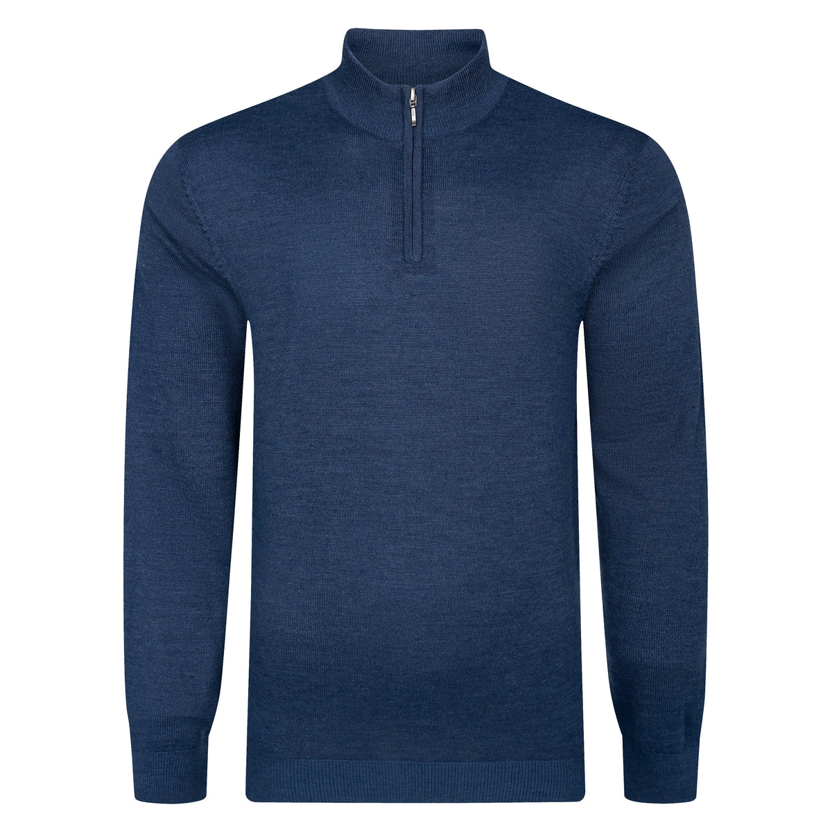 Mens Merino Acrylic Zip Neck Jumper - Indigo