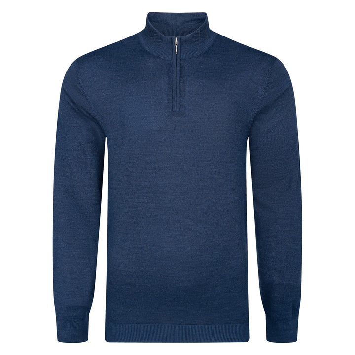 Mens Merino Acrylic Zip Neck Jumper - Indigo