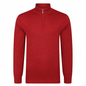 Mens Merino Acrylic Zip Neck Jumper - Paprika