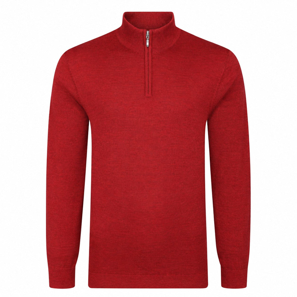 Mens Merino Acrylic Zip Neck Jumper - Paprika