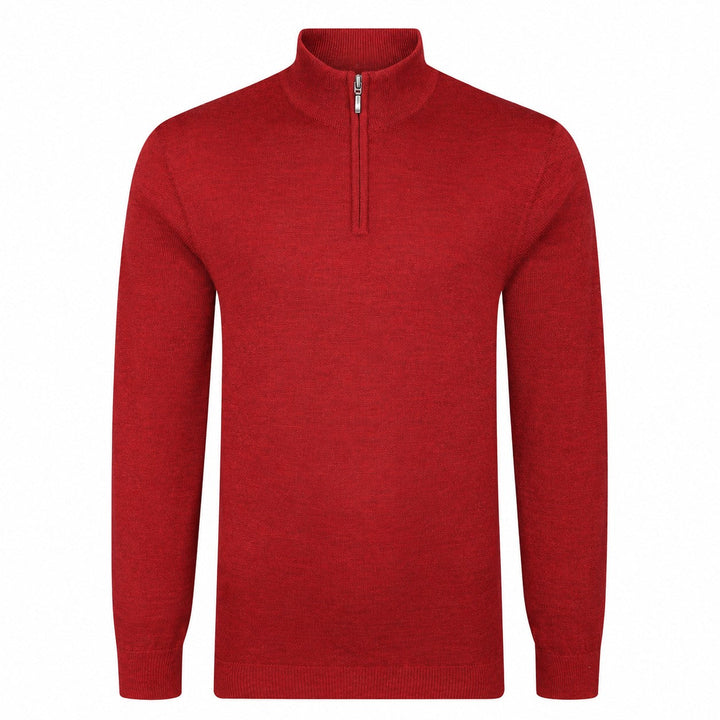 Mens Merino Acrylic Zip Neck Jumper - Paprika