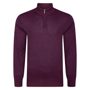 Mens Merino Acrylic Zip Neck Jumper - Plum