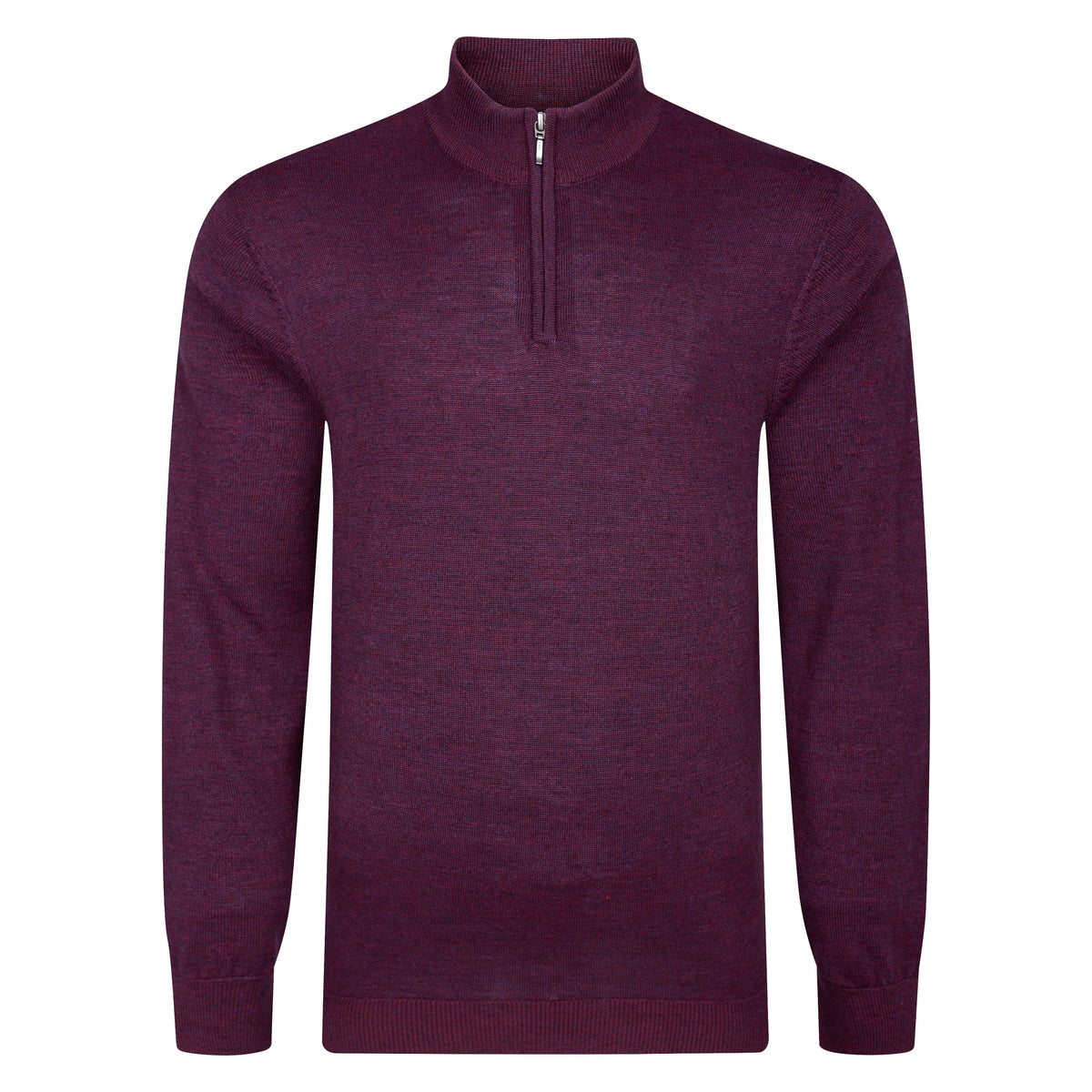 Mens Merino Acrylic Zip Neck Jumper - Plum