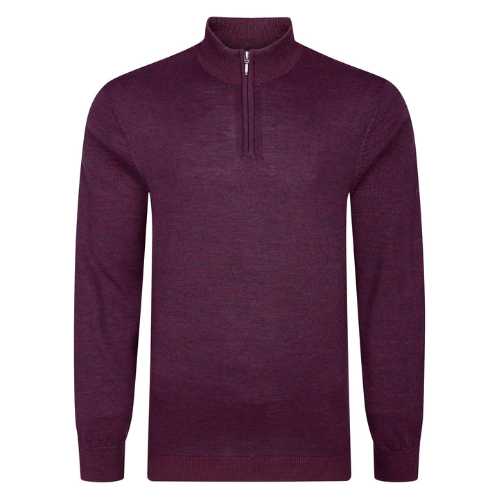 Mens Merino Acrylic Zip Neck Jumper - Plum