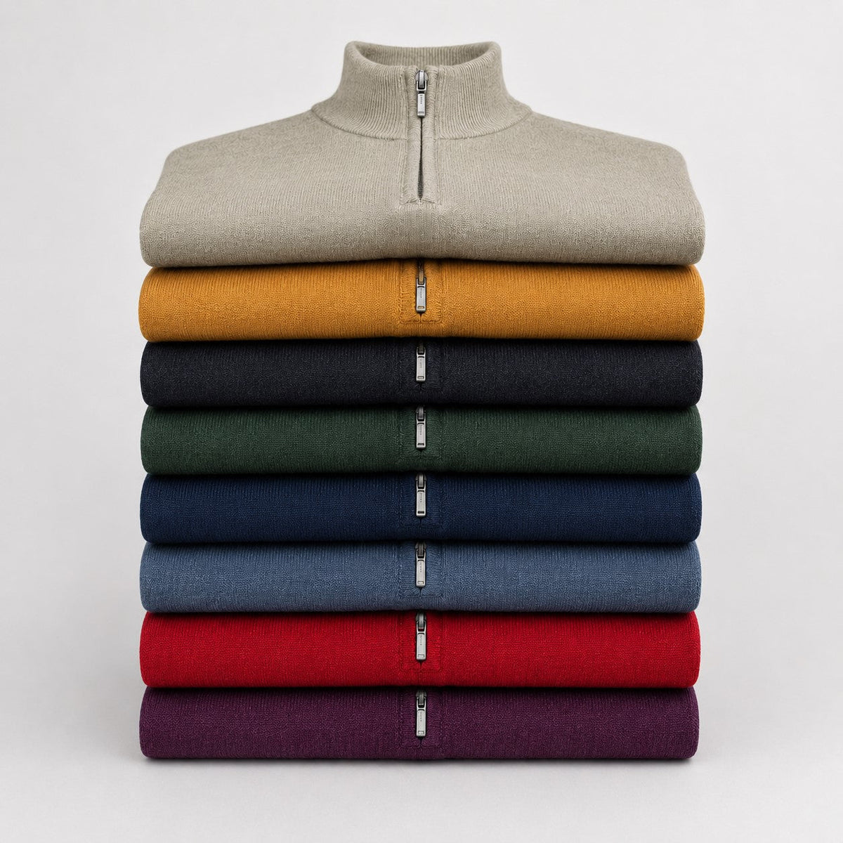 Mens Merino Acrylic Zip Neck Jumper - Forest Green