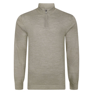 Mens Merino Acrylic Zip Neck Jumper - Taupe