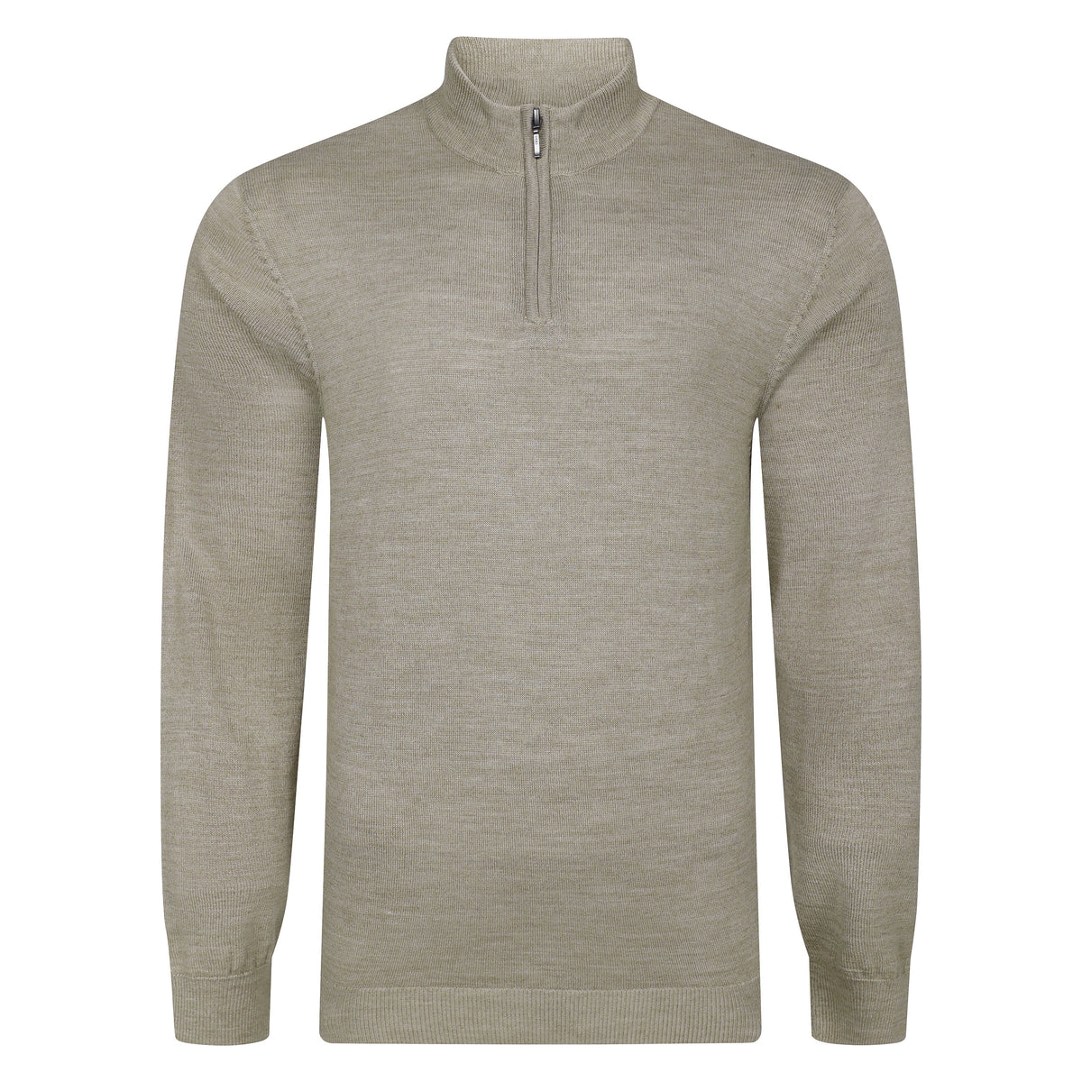 Mens Merino Acrylic Zip Neck Jumper - Taupe