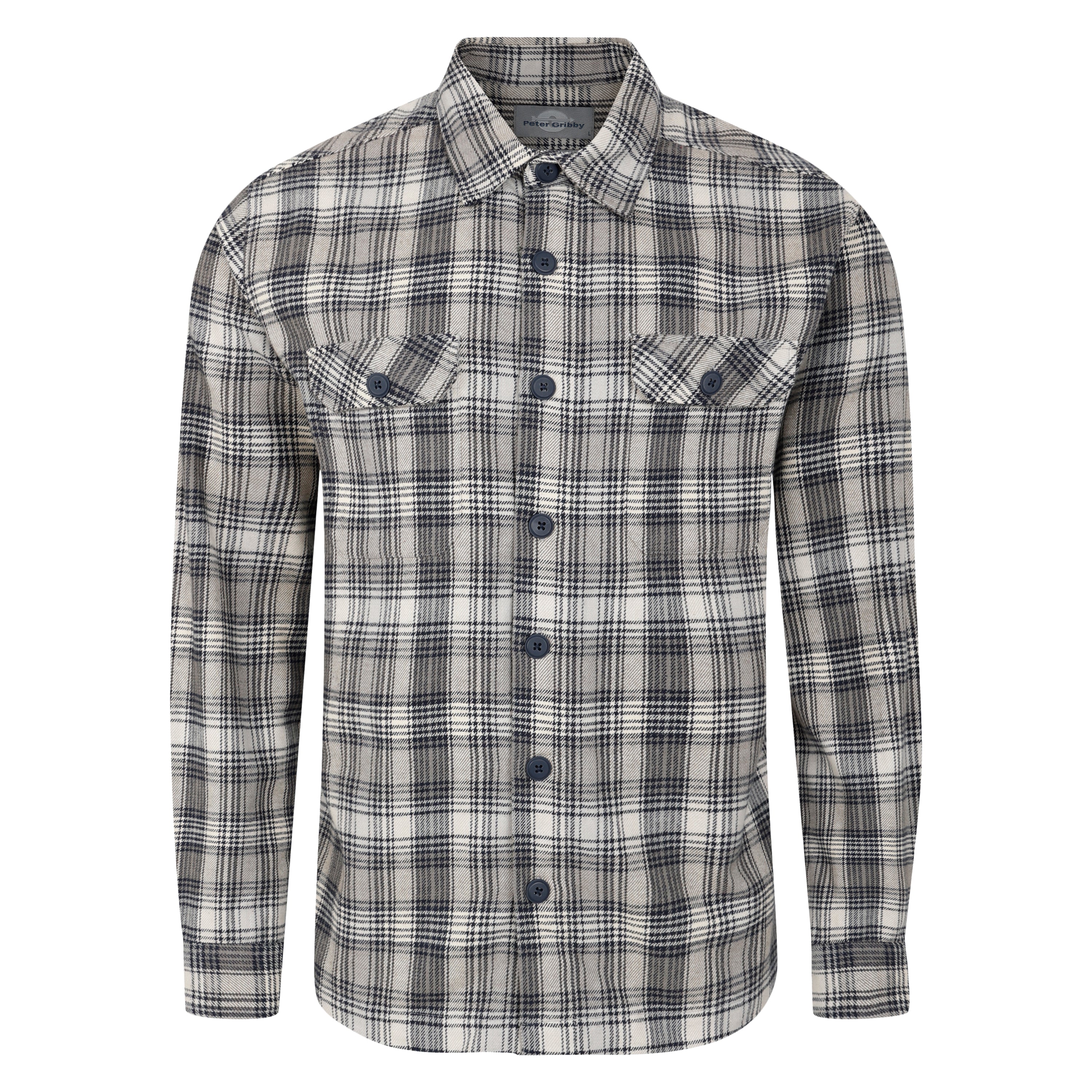 Mens Cotton Long Sleeved Grey Check Shacket