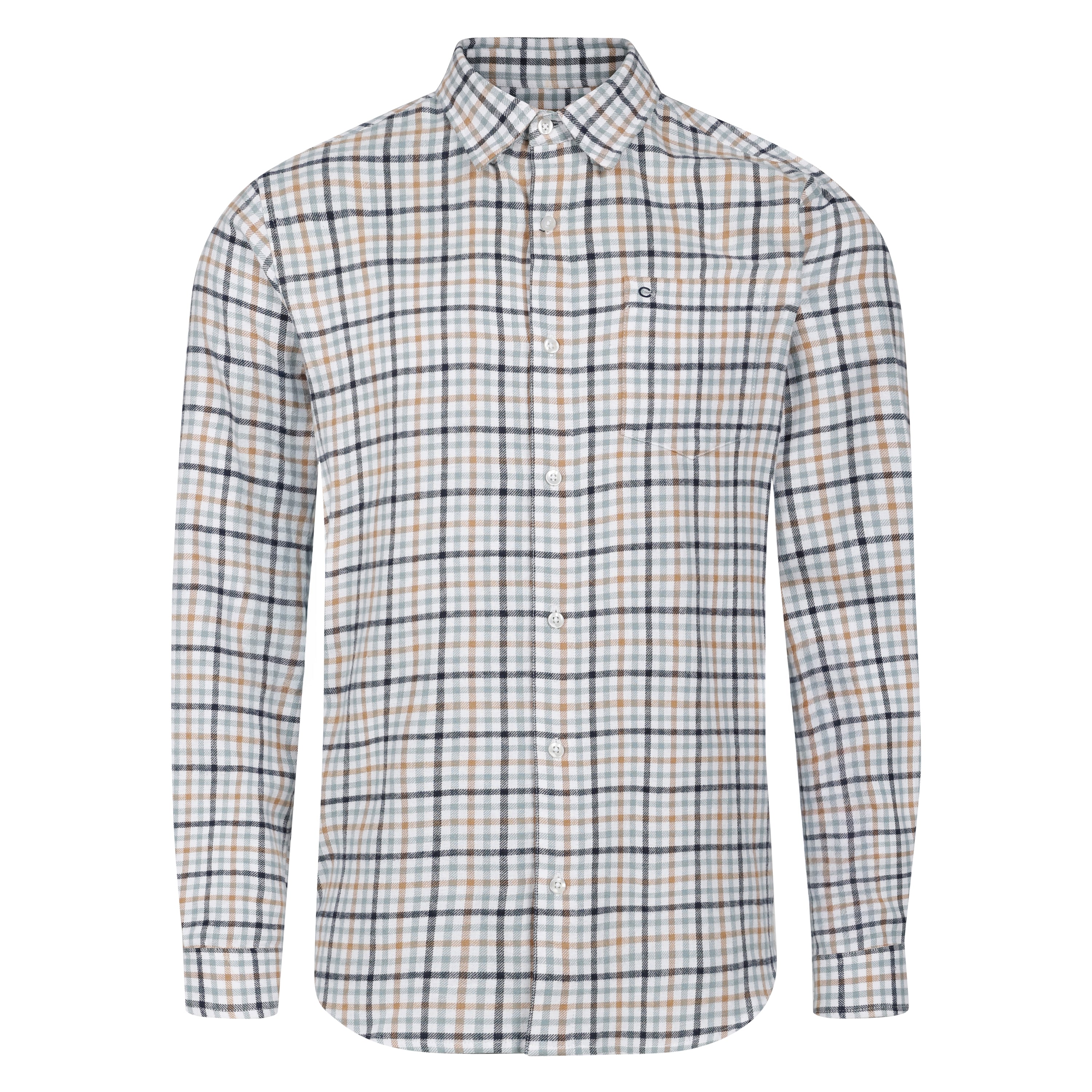 Mens Long Sleeve Cream Check Shirt - Cream