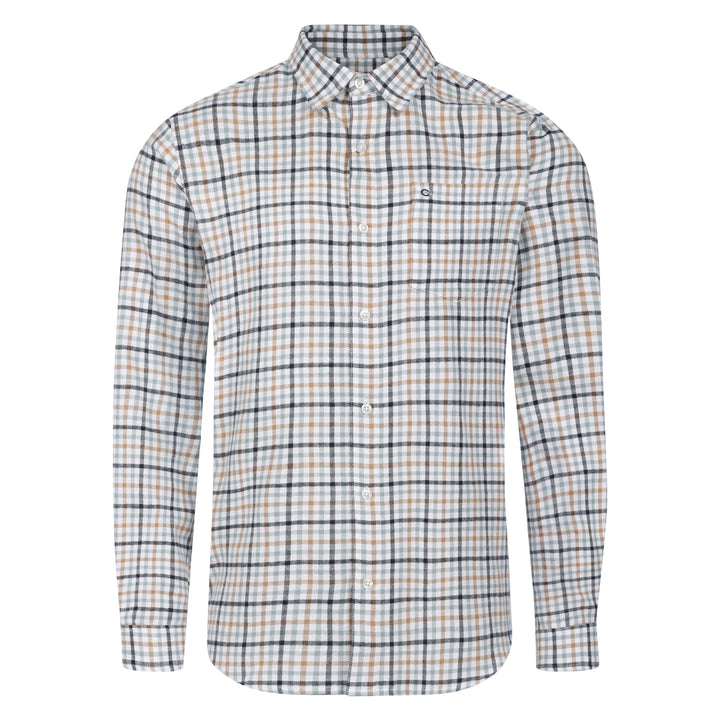 Mens Long Sleeve Cream Check Shirt - Cream