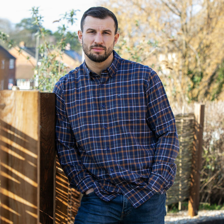 Mens Long Sleeve Navy Check Shirt