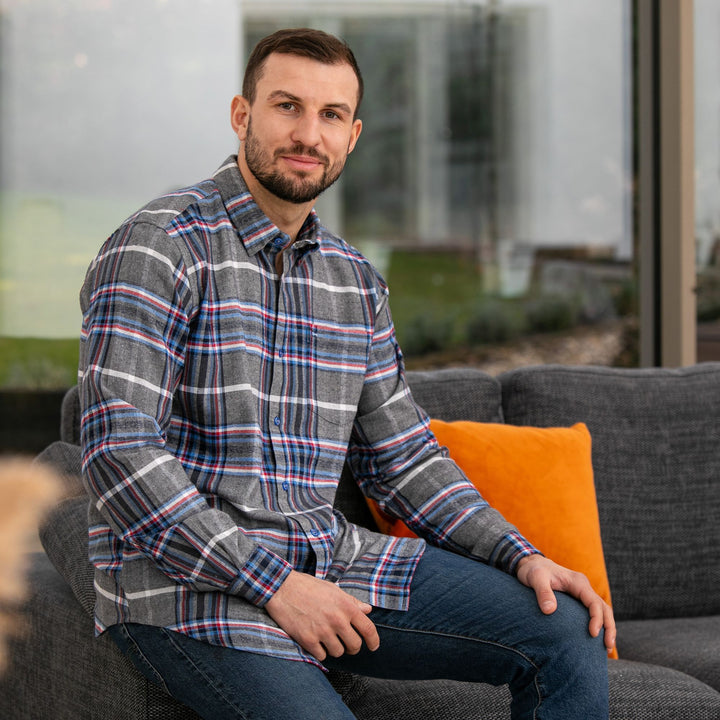 Mens Long Sleeve Silver Check Shirt