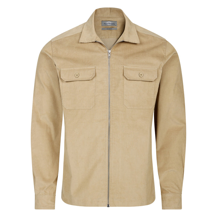 Mens Cord Zipper Shacket - Camel