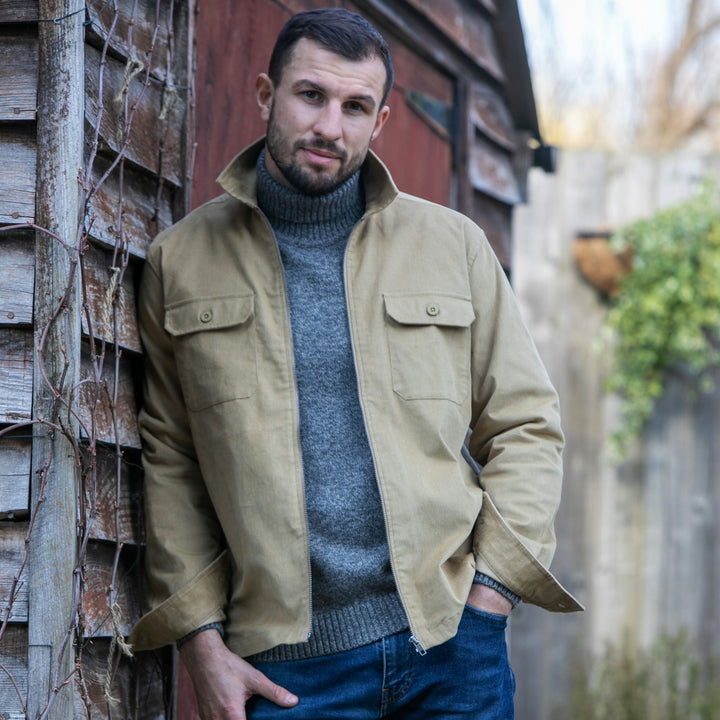 Mens Cord Zipper Shacket - Camel