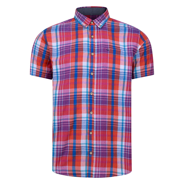 Peter Gribby Short Sleeve Coral Check Shirt