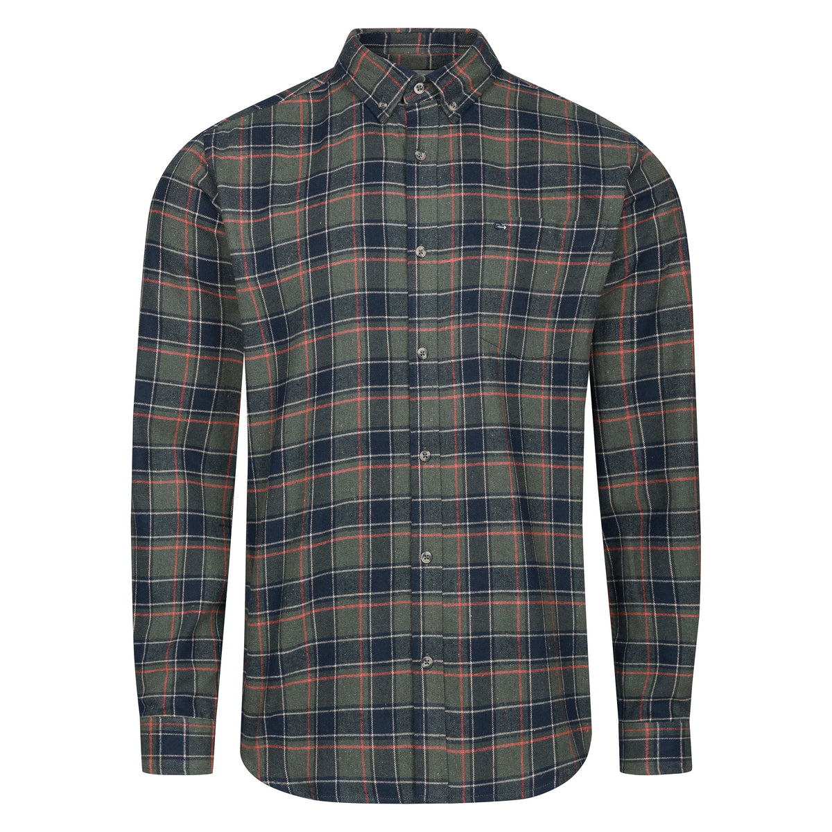 Mens Long Sleeve Check Shirt - Olive