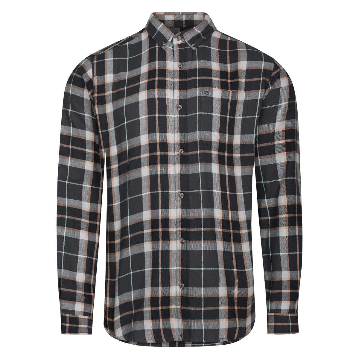 Mens Long Sleeve Check Shirt - Taupe
