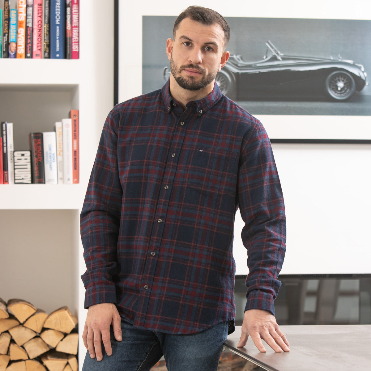 Mens Long Sleeve Check Shirt - Teal