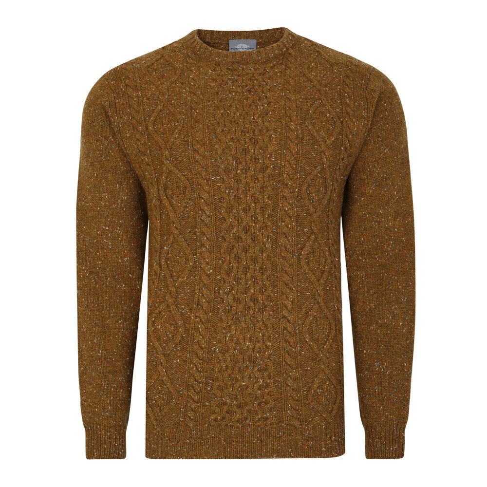 Mens Aran Cable Donegal Crew Neck Jumper