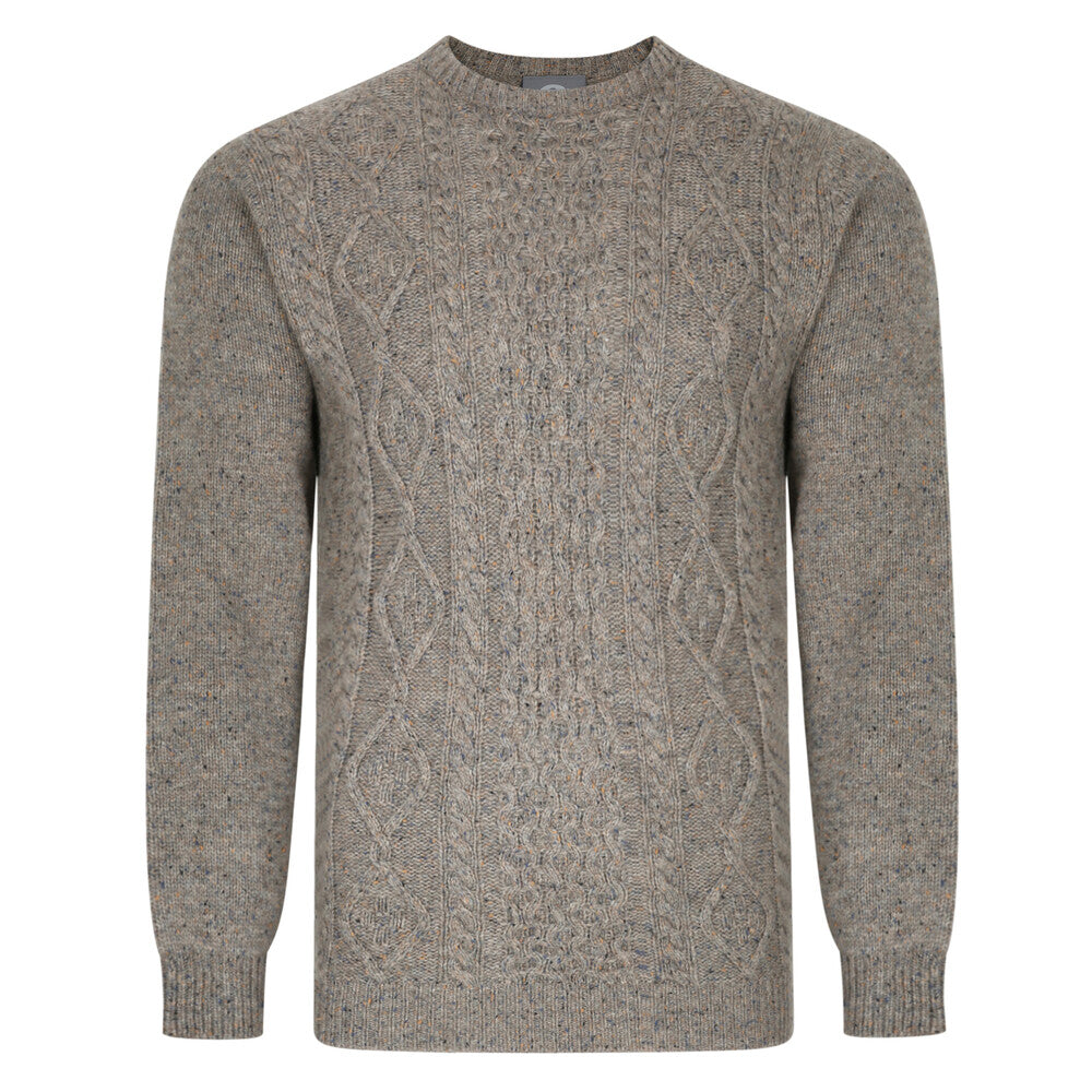 Mens Aran Cable Donegal Crew Neck Jumper