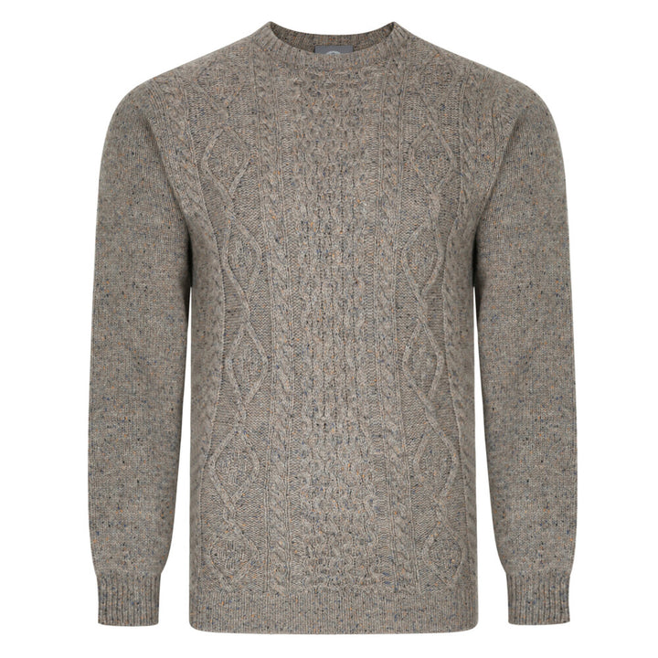 Mens Aran Cable Donegal Crew Neck Jumper